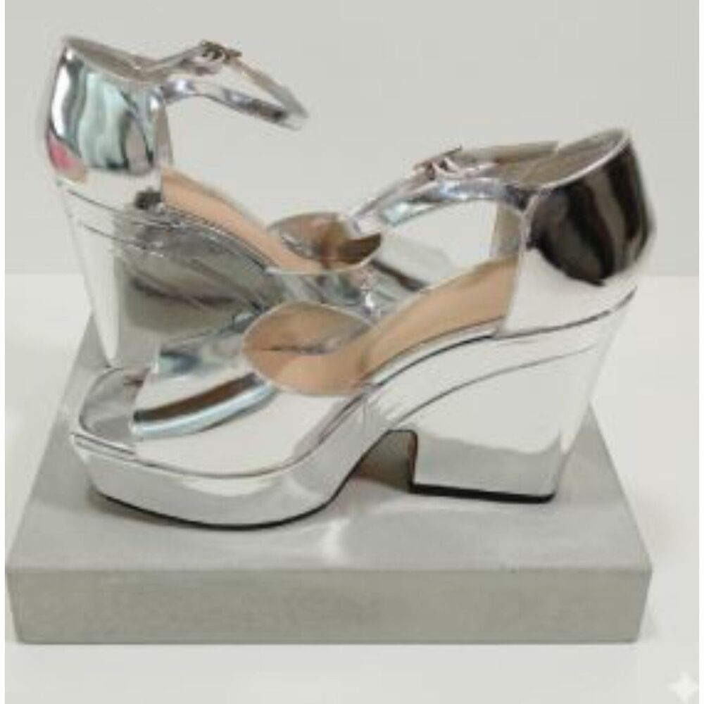 Theory Silver Patent Leather Platform Ankle Strap Sandals 40 NWOB 498 IRRG